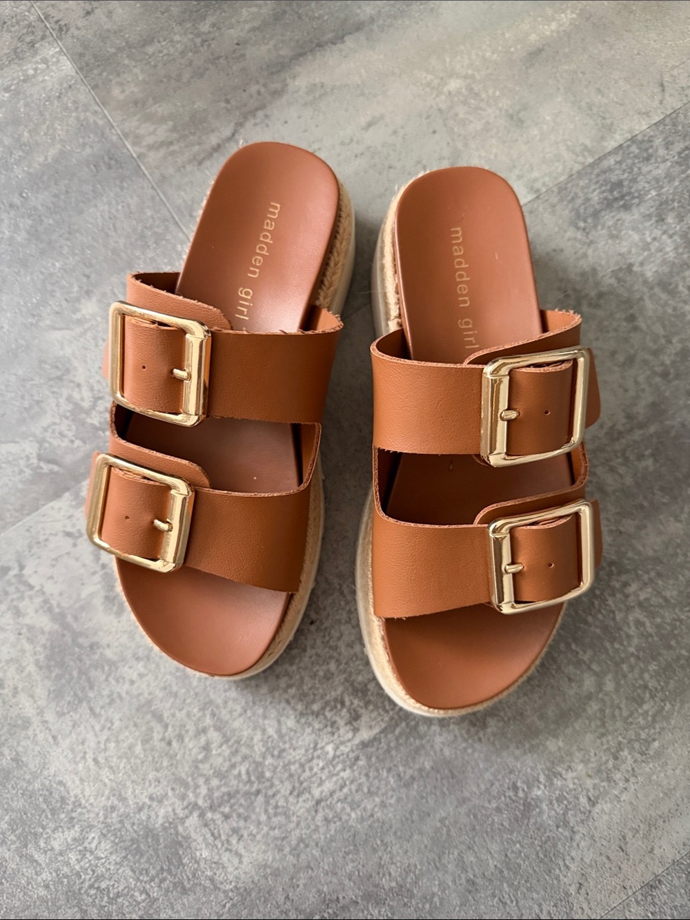 Madden Girl Brown Double-Buckle Espadrille Slide Sandals